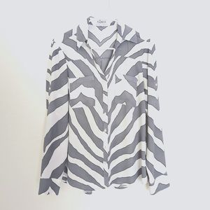 Women's Express grey and white animal print long sleeve button down, size small